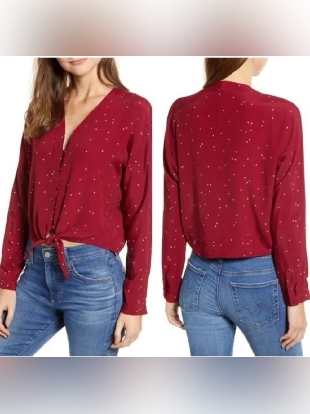Rails Burgundy Star-Print V-Neck Blouse